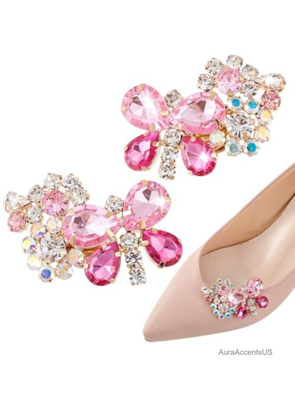 Rhinestone Butterfly Shoe Clips Detachable Crystal Shoe Buckles for Wedding